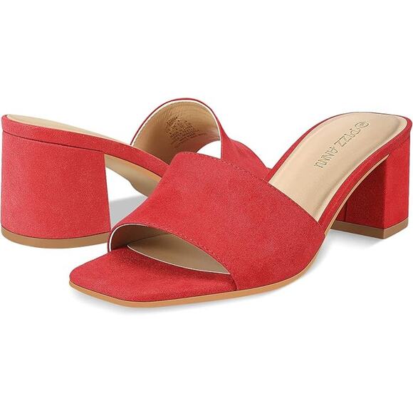 Pizz Annu Womens Size 6 Red Faux Suede Open Toe Slide On 2.5" Block Heel Shoes - Picture 2 of 6